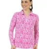 IBKUL Terra Print Adjustable Long Sleeve Zip Polo - Pink -Deals Clearance Store shirt ib2204826420ldy20pink 3 34661.1675751307